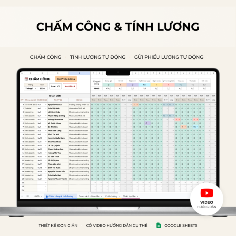 Chấm công & tính lương tự động (Cập nhật luật 2026 mới nhất) - Google Sheets