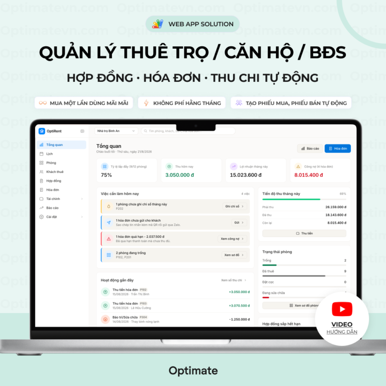 Quản lý cho thuê phòng, căn hộ, bất động sản - Web App