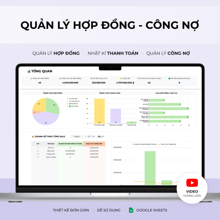 Quản lý hợp đồng - công nợ - Googlesheets Template